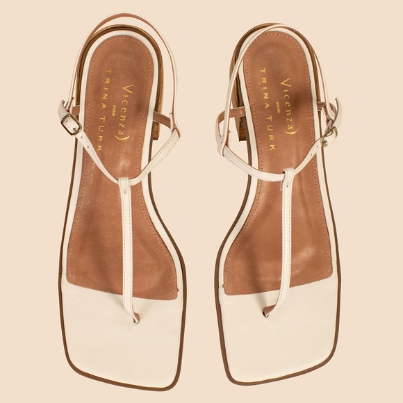Vicenza Shoes - Vicenza x Trina Turk Cream Leather T-Strap Sandals